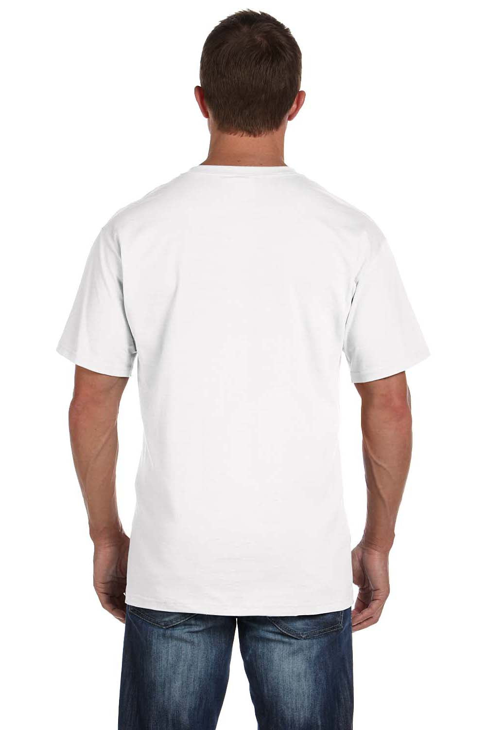 Fruit Of The Loom 3931P Mens HD Jersey Short Sleeve Crewneck T-Shirt w/ Pocket White Back