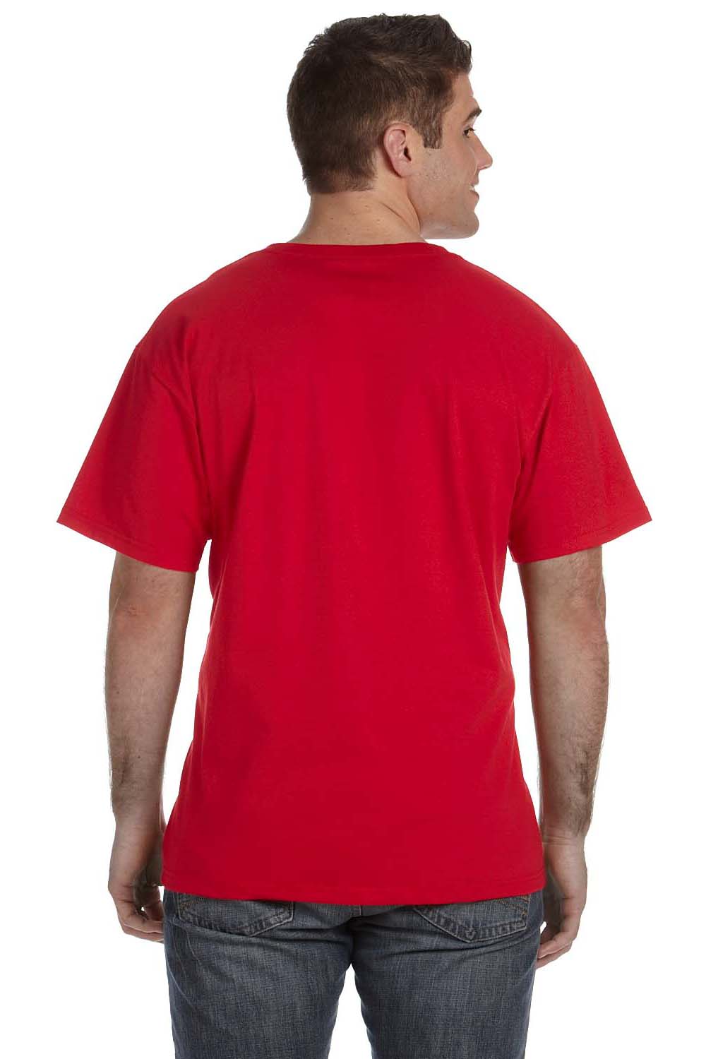 Fruit Of The Loom 39VR Mens HD Jersey Short Sleeve V-Neck T-Shirt Red Back