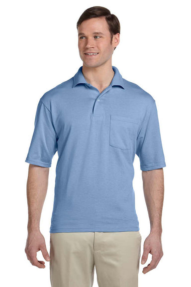 Jerzees 436P Mens SpotShield Stain Resistant Short Sleeve Polo Shirt w/ Pocket Light Blue Front