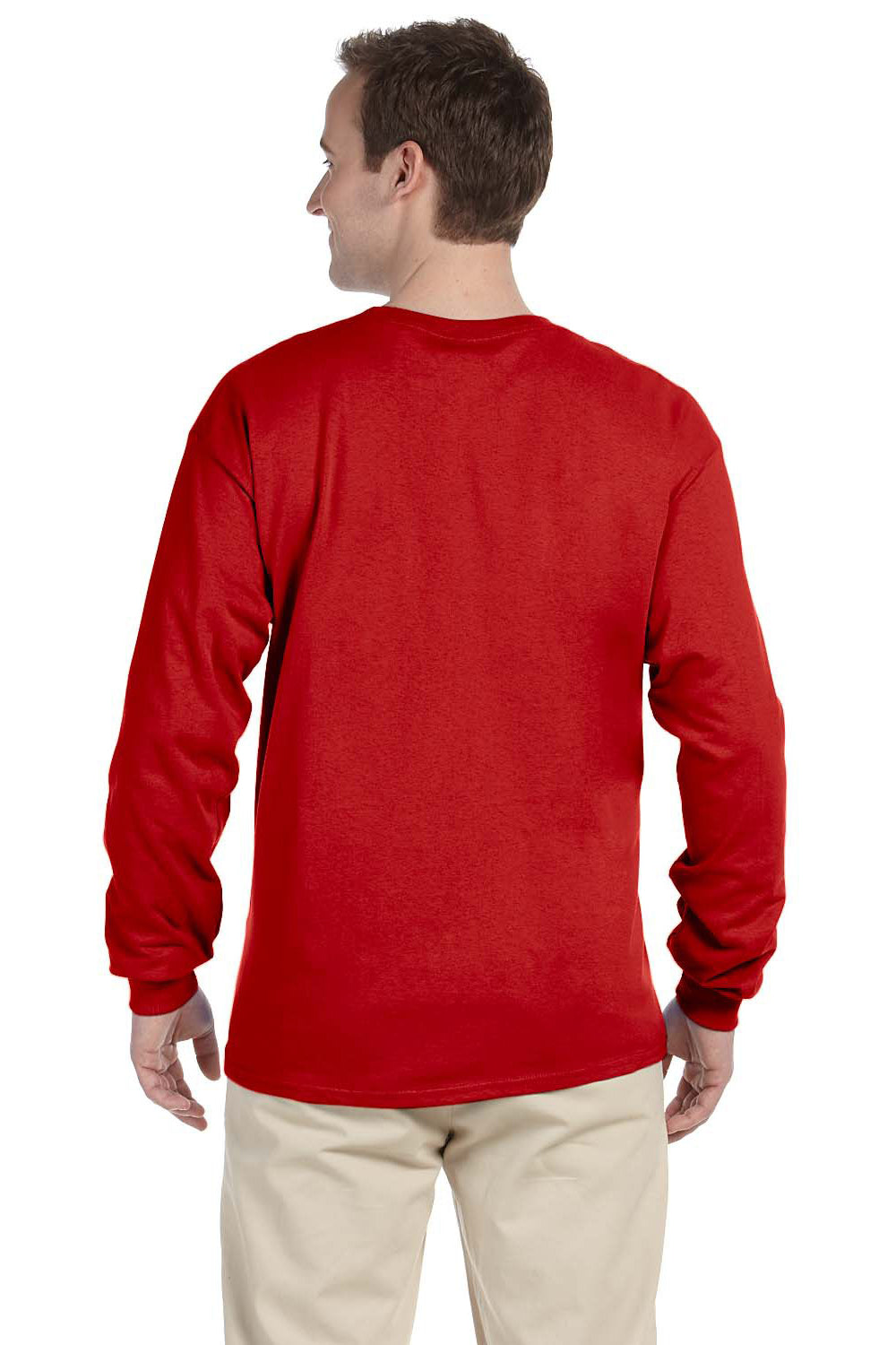 Fruit Of The Loom 4930 Mens HD Jersey Long Sleeve Crewneck T-Shirt Red Back