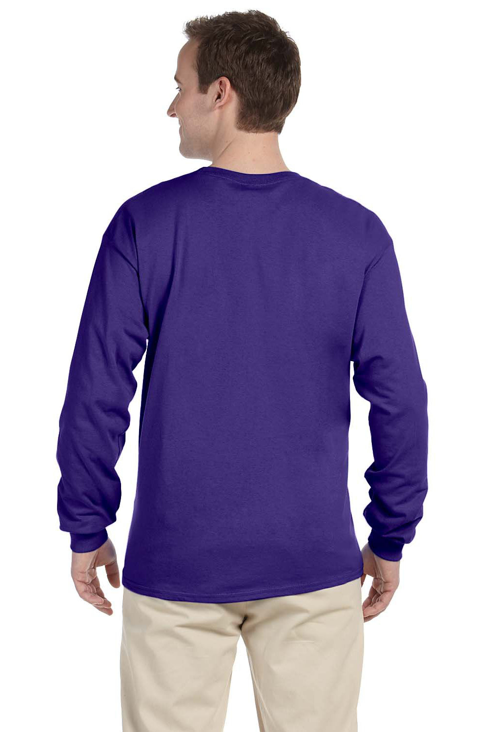 Fruit Of The Loom 4930 Mens HD Jersey Long Sleeve Crewneck T-Shirt Purple Back