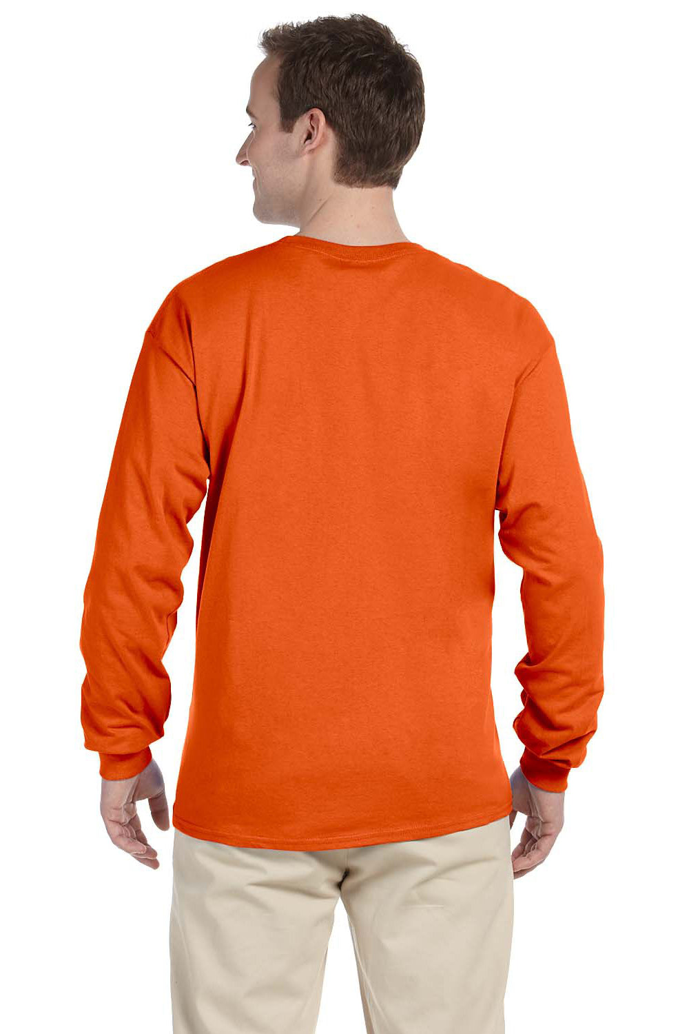 Fruit Of The Loom 4930 Mens HD Jersey Long Sleeve Crewneck T-Shirt Burnt Orange Back