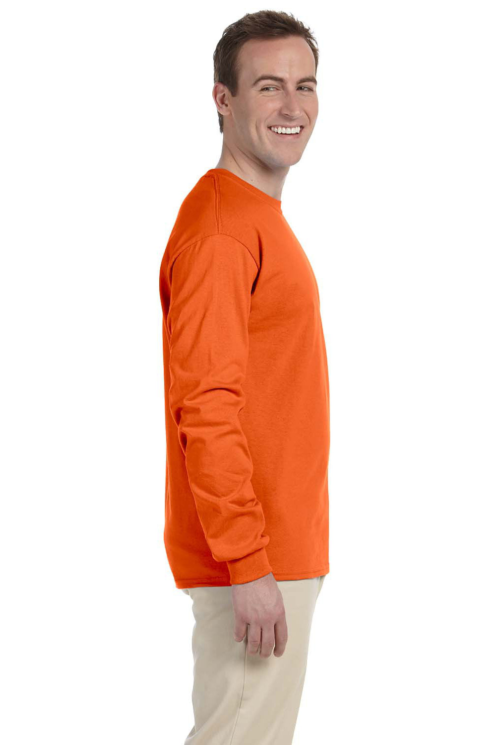 Fruit Of The Loom 4930 Mens HD Jersey Long Sleeve Crewneck T-Shirt Burnt Orange Side