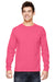 Fruit Of The Loom 4930 Mens HD Jersey Long Sleeve Crewneck T-Shirt Neon Pink Front
