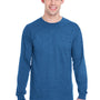 Fruit Of The Loom Mens HD Jersey Long Sleeve Crewneck T-Shirt - Heather Retro Royal Blue