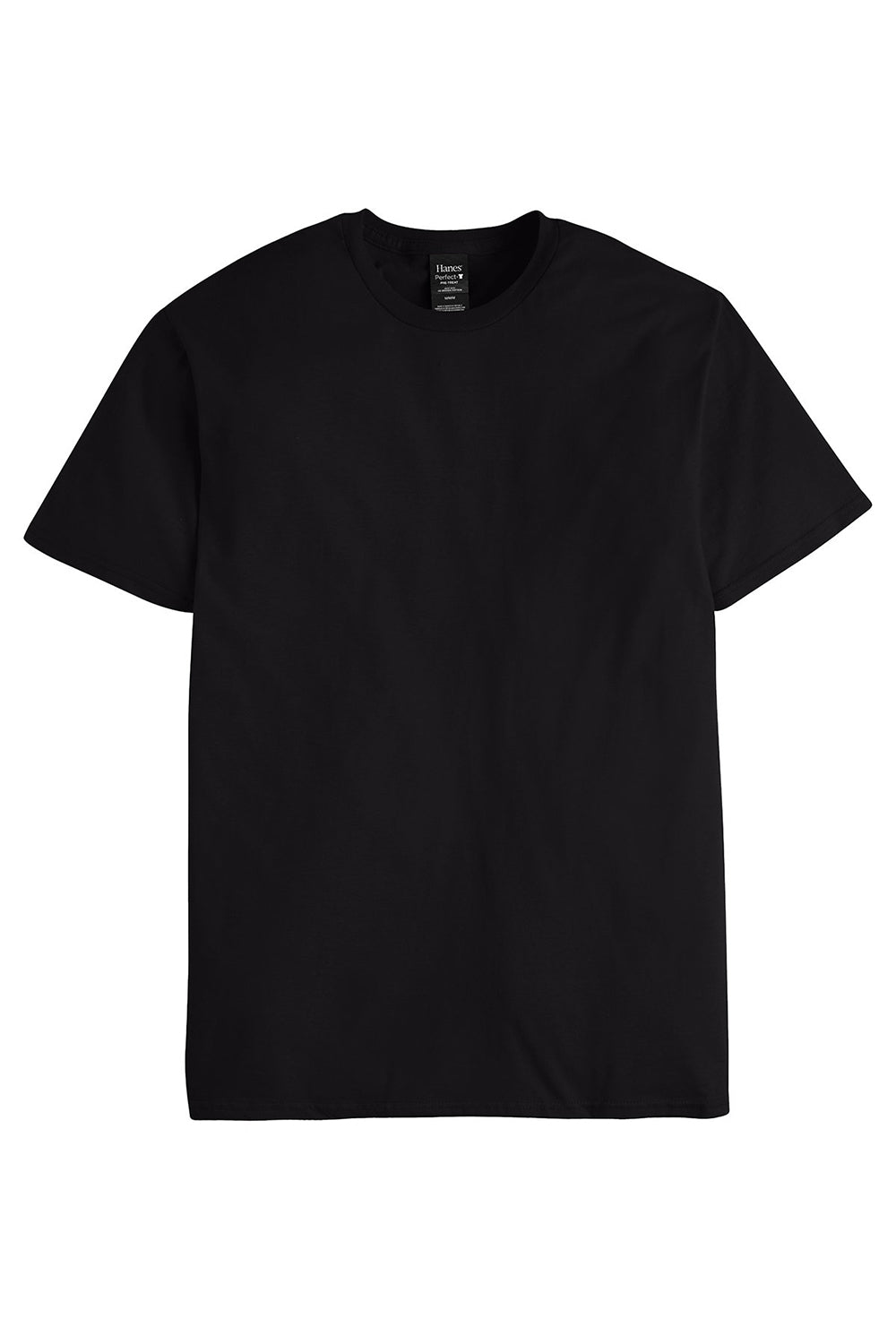 Hanes 498PT Mens Perfect-T PreTreat Short Sleeve Crewneck T-Shirt Black Flat Front