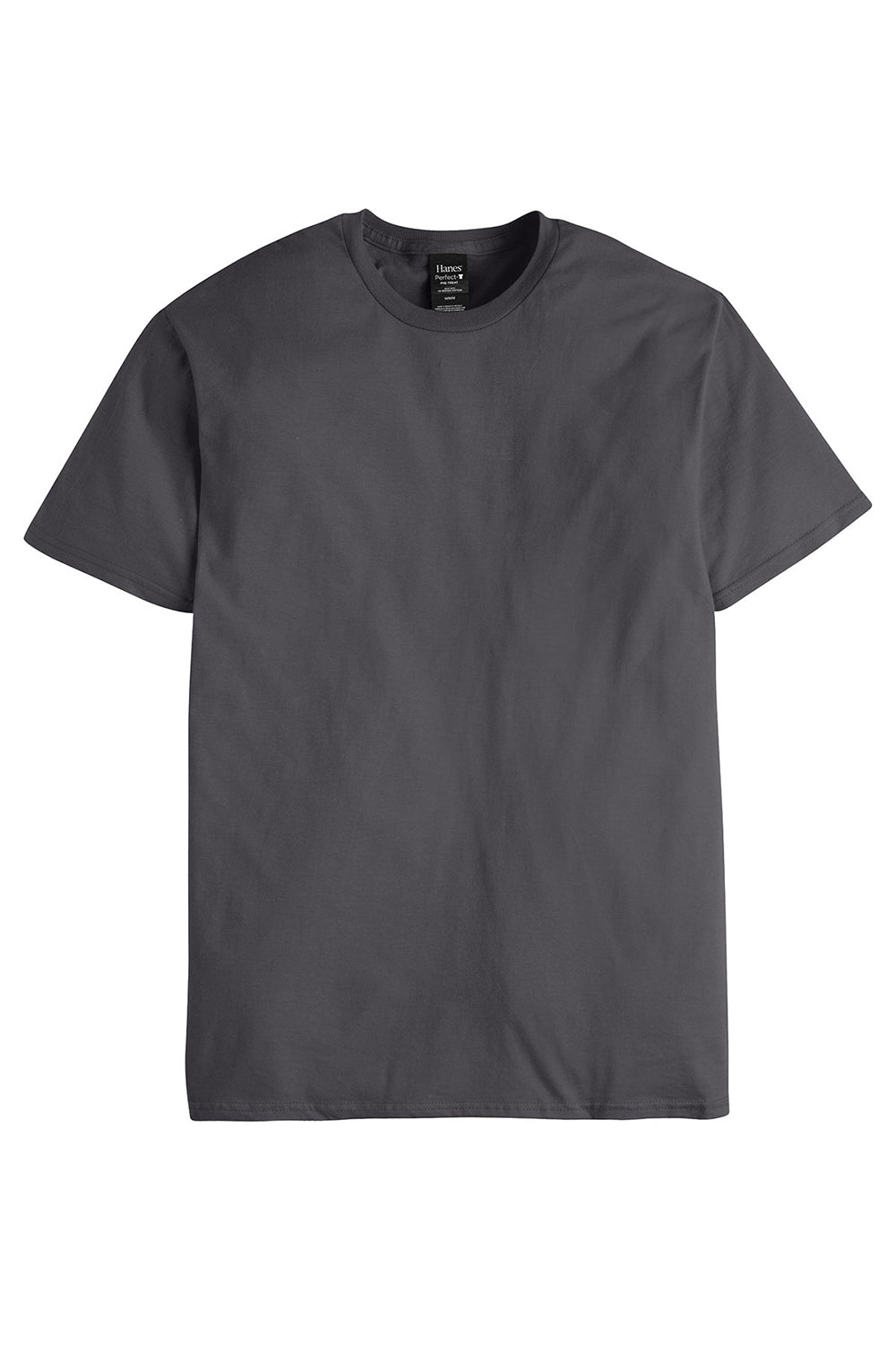 Hanes 498PT Mens Perfect-T PreTreat Short Sleeve Crewneck T-Shirt Smoke Grey Flat Front