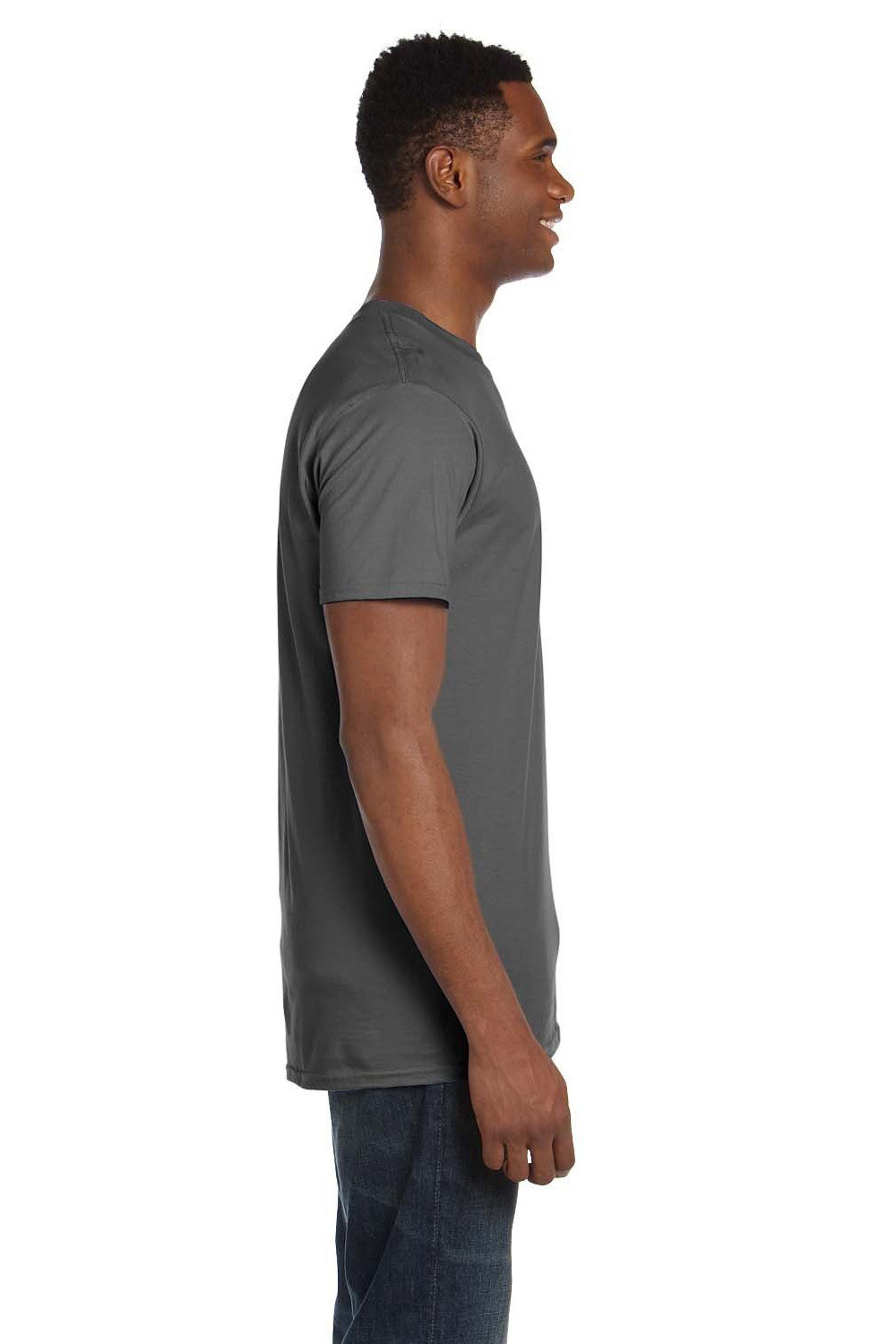 Hanes 498PT Mens Perfect-T PreTreat Short Sleeve Crewneck T-Shirt Smoke Grey Side