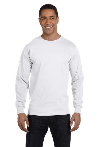 Hanes 5186 Mens Beefy-T Long Sleeve Crewneck T-Shirt White Front