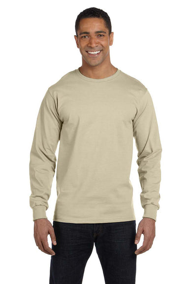 Hanes 5186 Mens Beefy-T Long Sleeve Crewneck T-Shirt Sand Brown Front