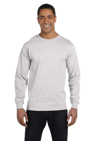 Hanes 5186 Mens Beefy-T Long Sleeve Crewneck T-Shirt Ash Grey Front