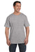 Hanes 5190P Mens Beefy-T Short Sleeve Crewneck T-Shirt w/ Pocket Light Steel Grey Front