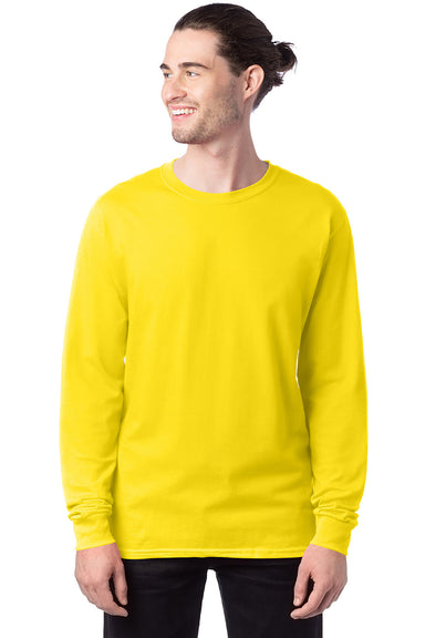 Hanes 5286 Mens ComfortSoft Long Sleeve Crewneck T-Shirt Athletic Yellow Front