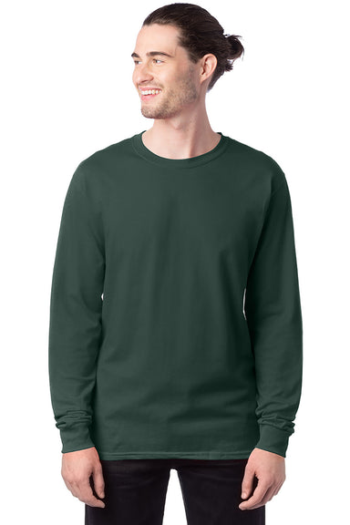 Hanes 5286 Mens ComfortSoft Long Sleeve Crewneck T-Shirt Athletic Dark Green Front
