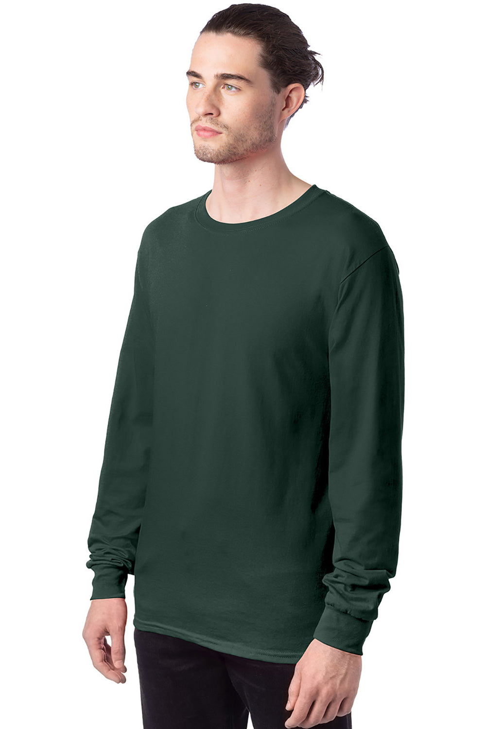 Hanes 5286 Mens ComfortSoft Long Sleeve Crewneck T-Shirt Athletic Dark Green 3Q