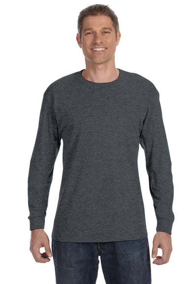 Hanes 5586 Mens ComfortSoft Long Sleeve Crewneck T-Shirt Heather Charcoal Grey Front