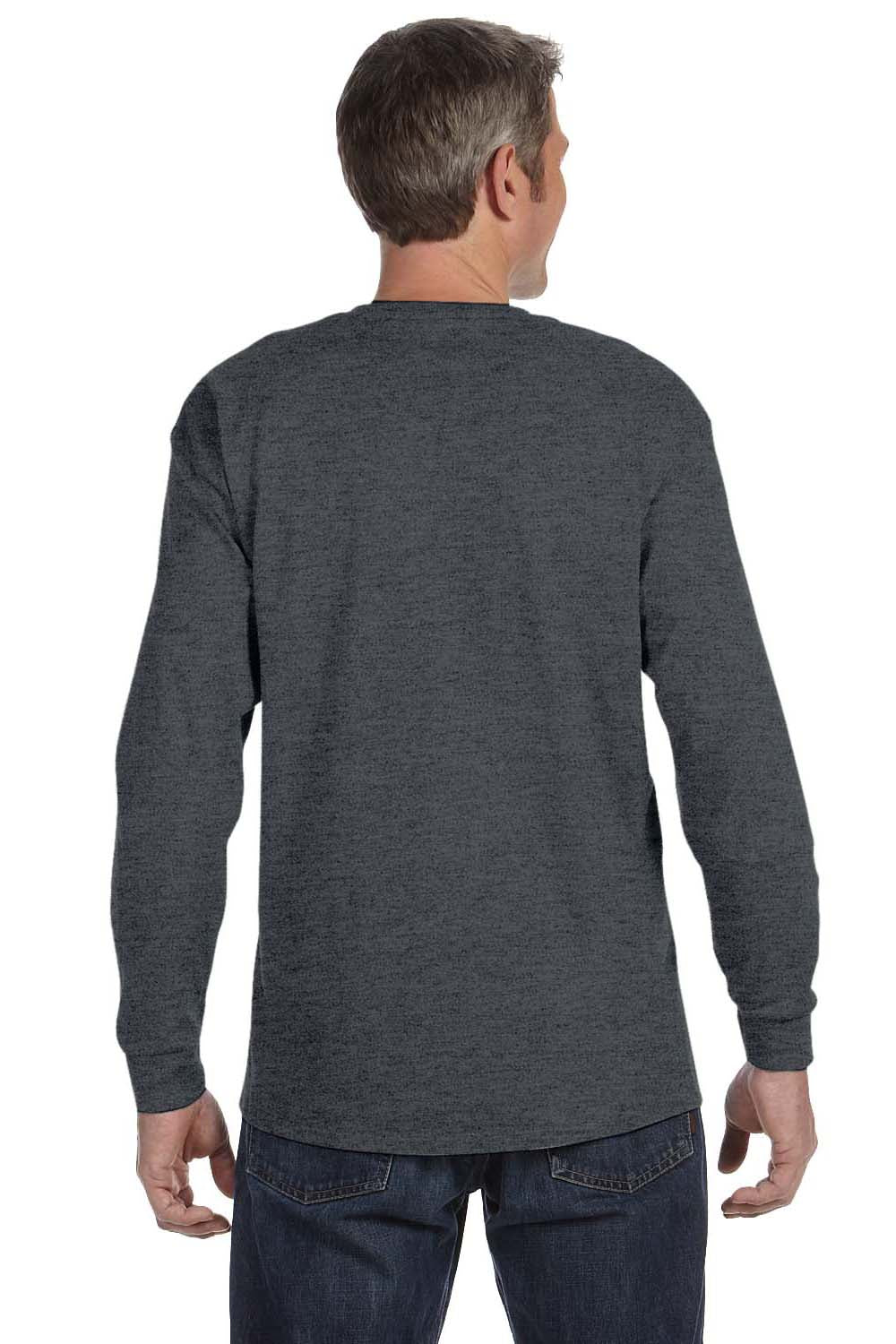 Hanes 5586 Mens ComfortSoft Long Sleeve Crewneck T-Shirt Heather Charcoal Grey Back