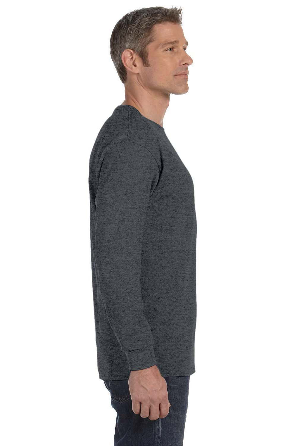 Hanes 5586 Mens ComfortSoft Long Sleeve Crewneck T-Shirt Heather Charcoal Grey Side