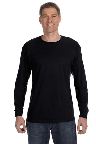 Hanes 5586 Mens ComfortSoft Long Sleeve Crewneck T-Shirt Black Front