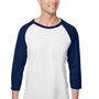 Jerzees Mens Premium Blend Baseball Moisture Wicking 3/4 Sleeve Crewneck T-Shirt - White/Navy Blue