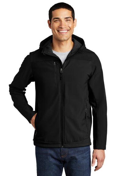 Port Authority J335 Mens Core Wind & Water Resistant Full Zip Hooded Jacket Black Front
