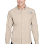 Columbia Mens Tamiami II Moisture Wicking Long Sleeve Button Down Shirt w/ Double Pockets - Fossil