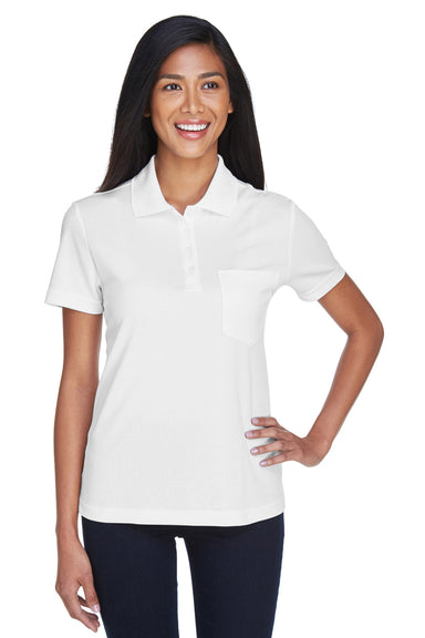 Core 365 78181P Womens Origin Performance Moisture Wicking Short Sleeve Polo Shirt w/ Pocket White Front