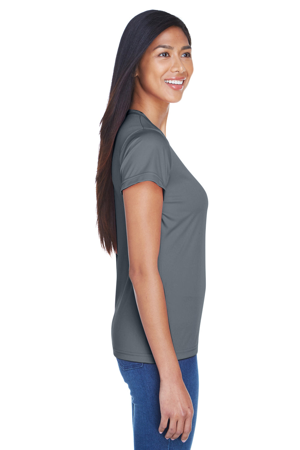 UltraClub 8420L Womens Cool & Dry Performance Moisture Wicking Short Sleeve Crewneck T-Shirt Charcoal Grey Side