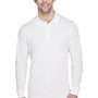 Core 365 Mens Pinnacle Performance Moisture Wicking Long Sleeve Polo Shirt - White