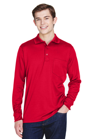 Core 365 88192P Mens Pinnacle Performance Moisture Wicking Long Sleeve Polo Shirt w/ Pocket Red Front