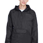 UltraClub Mens Pack Away Wind & Water Resistant 1/4 Zip Hooded Jacket - Black