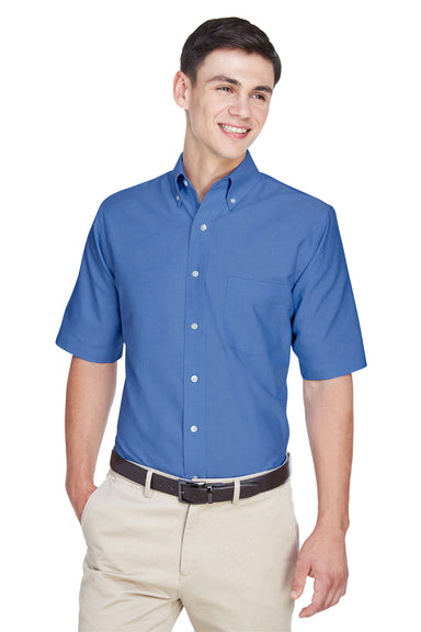 UltraClub 8972 Mens Classic Oxford Wrinkle Resistant Short Sleeve Button Down Shirt w/ Pocket French Blue Front