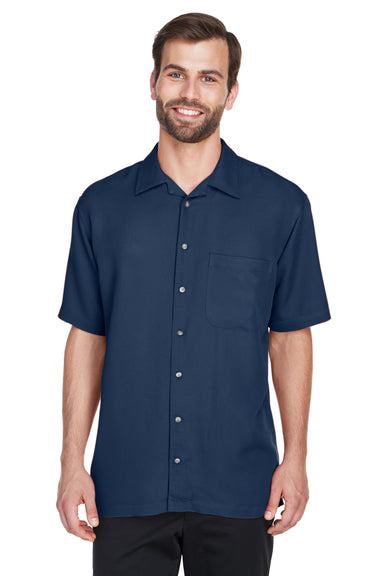 UltraClub 8980 Mens Cabana Breeze Short Sleeve Button Down Camp Shirt w/ Pocket Navy Blue Front