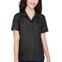 UltraClub Womens Cabana Breeze Short Sleeve Button Down Camp Shirt w/ Pocket - Black - Closeout