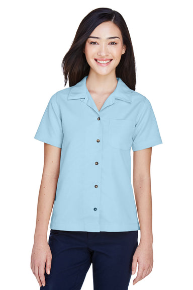 UltraClub 8981 Womens Cabana Breeze Short Sleeve Button Down Camp Shirt w/ Pocket Island Blue Front