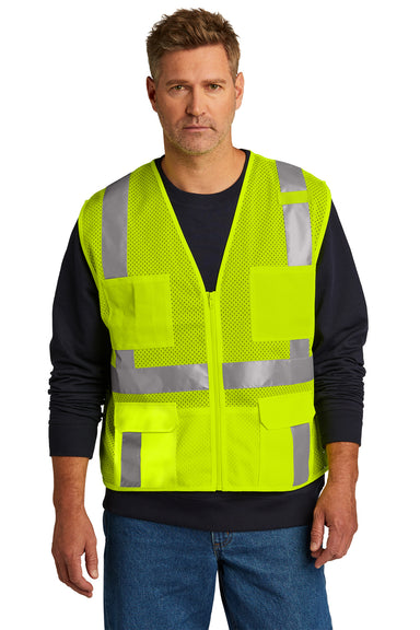 CornerStone CSV104 Mens ANSI 107 Class 2 Mesh Zipper Vest w/ Pocket Safety Yellow Front