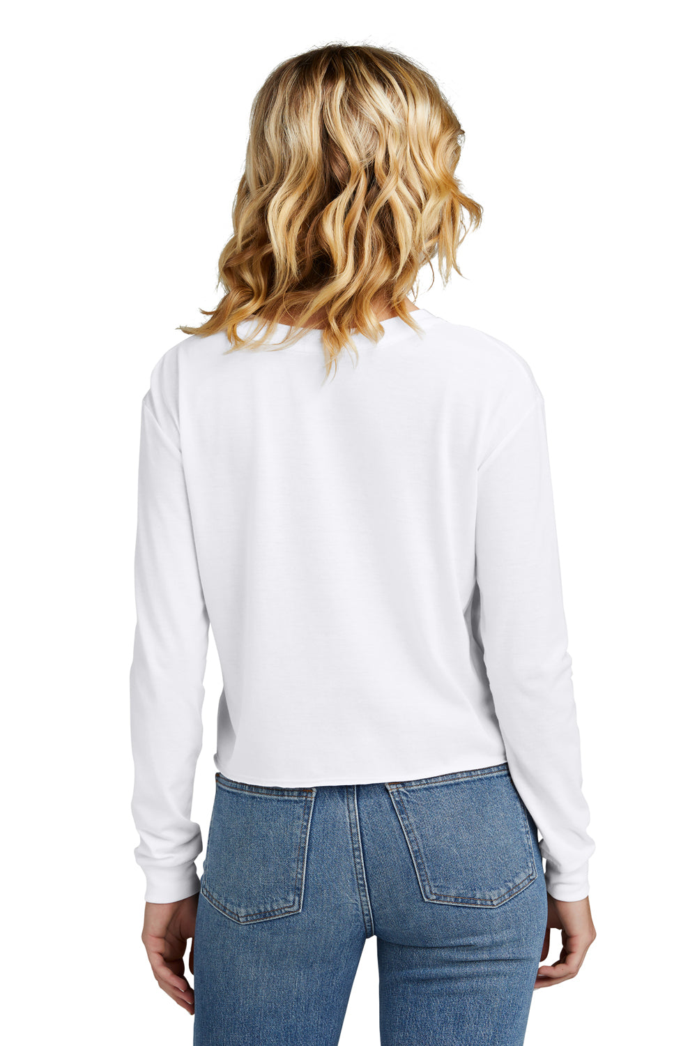 District Womens Perfect Tri Midi Long Sleeve Crewneck T-Shirt White Back