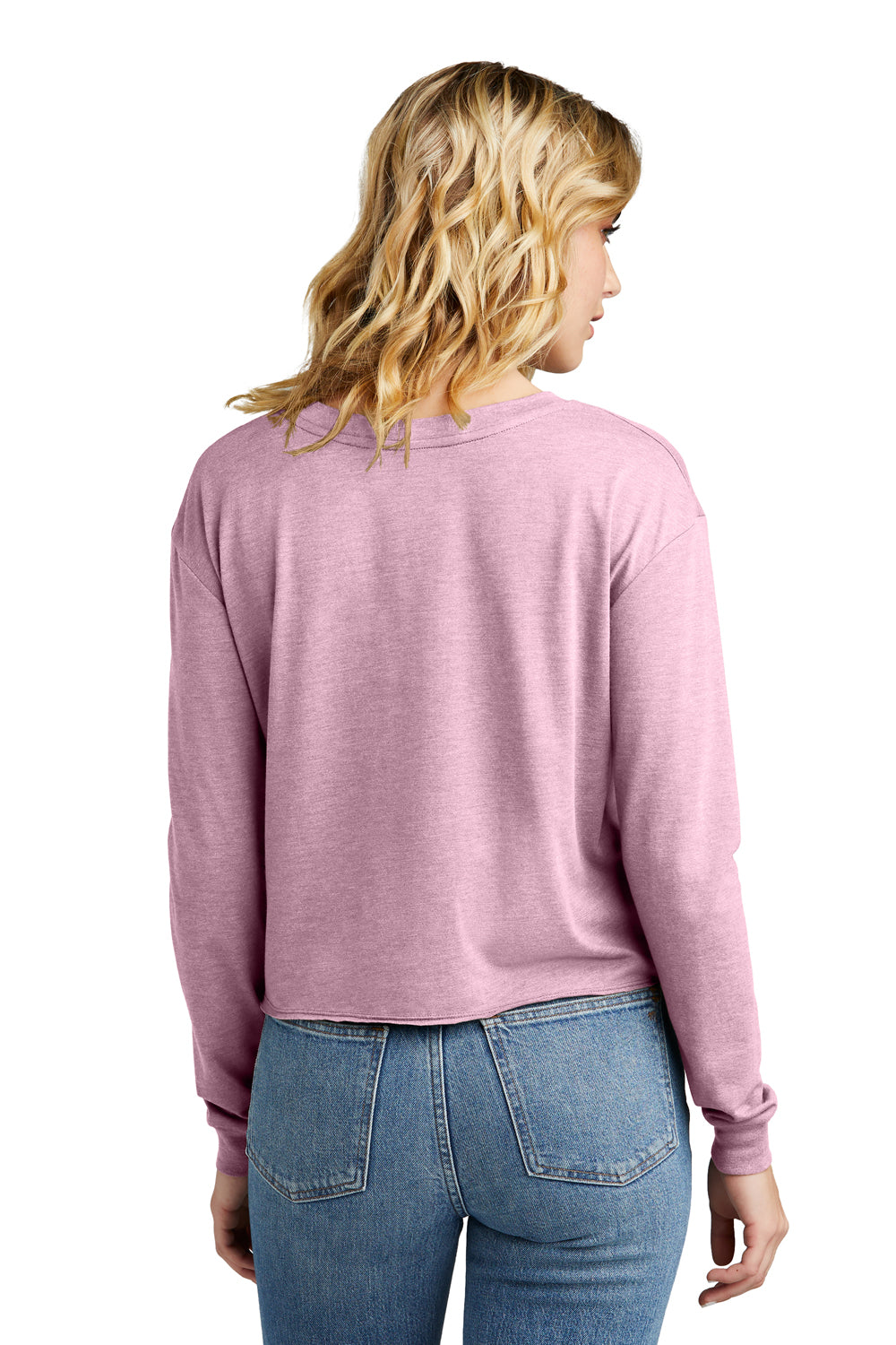 District Womens Perfect Tri Midi Long Sleeve Crewneck T-Shirt Heather Wisteria Pink Back