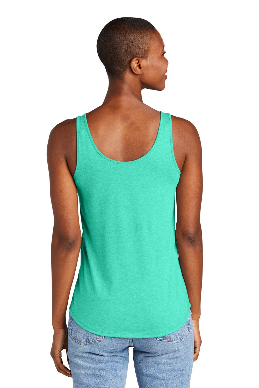 District DT151 Womens Perfect Tri Relaxed Tank Top Heather Aqua Blue Back
