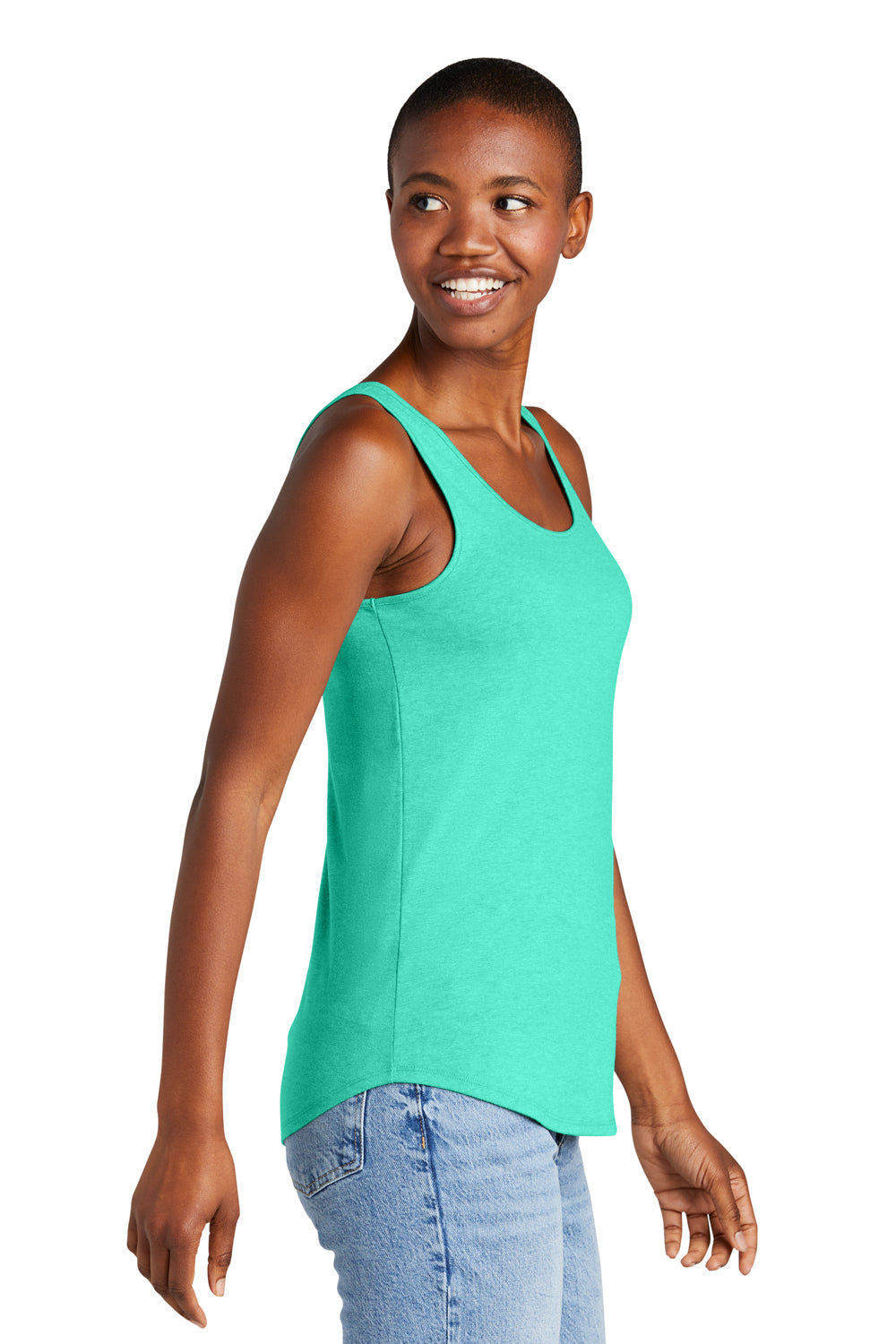 District DT151 Womens Perfect Tri Relaxed Tank Top Heather Aqua Blue Side