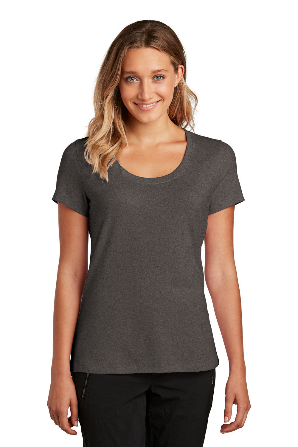 District Womens Flex Short Sleeve Scoop Neck T-Shirt Heather Charcoal Grey Front