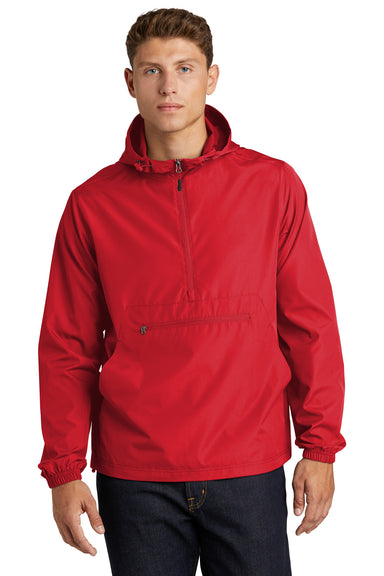 Sport-Tek Mens Packable Anorak Hooded Jacket True Red Front