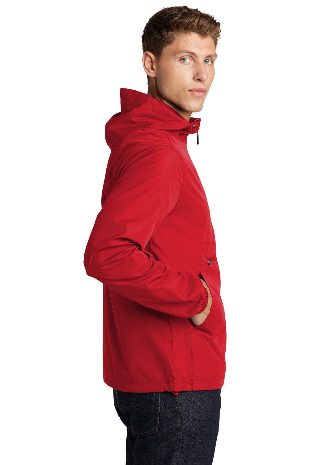 Sport-Tek Mens Packable Anorak Hooded Jacket True Red Side