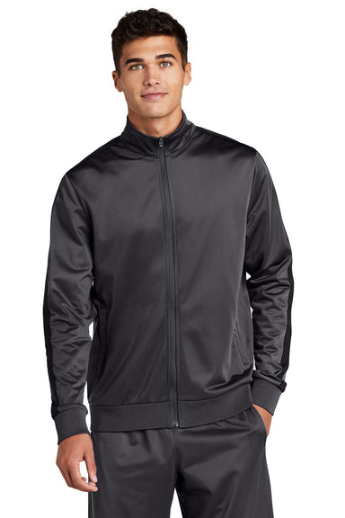 Sport-Tek Mens Full Zip Track Jacket Graphite Grey/Black Front