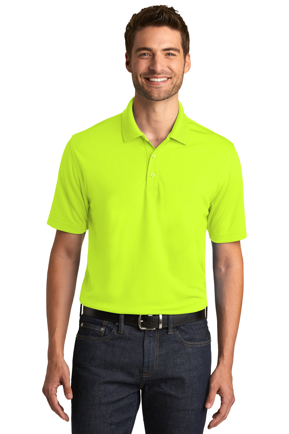Port Authority Mens Dry Zone Moisture Wicking Short Sleeve Polo Shirt Safety Yellow Front