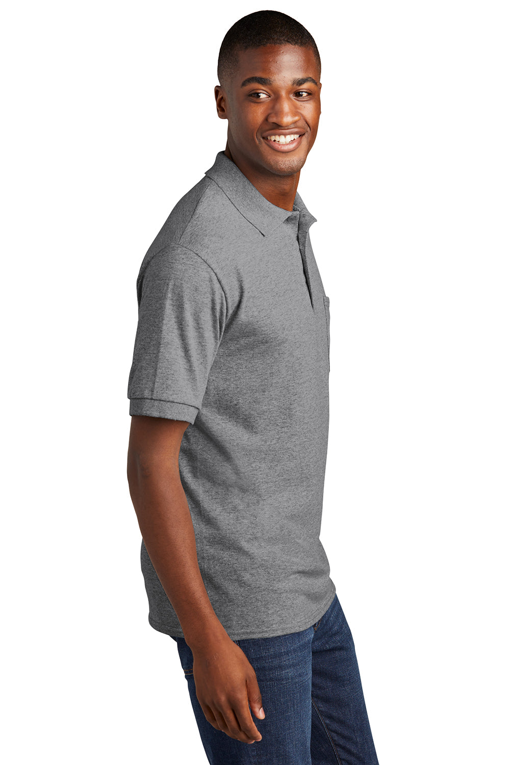 Port & Company KP55P Mens Core Stain Resistant Short Sleeve Polo Shirt w/ Pocket Heather Grey Side