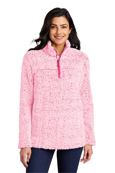 Port Authority Womens Cozy 1/4 Zip Fleece Jacket Heather Pop Raspberry Pink Front