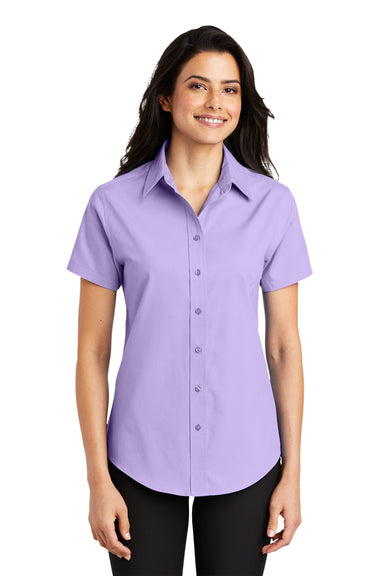 Port Authority L508 Womens Easy Care Wrinkle Resistant Short Sleeve Button Down Shirt Bright Lavender Purple Front