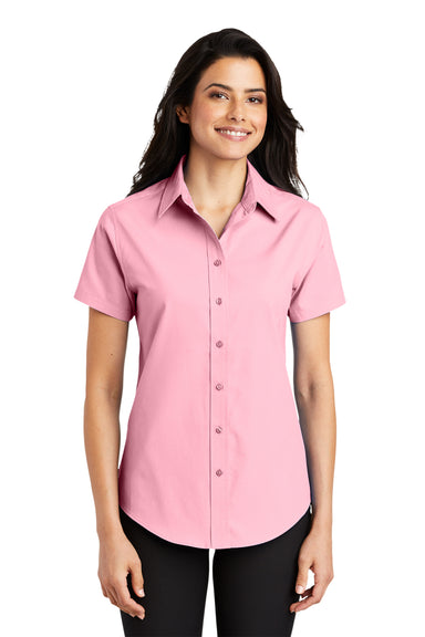 Port Authority L508 Womens Easy Care Wrinkle Resistant Short Sleeve Button Down Shirt Light Pink Front
