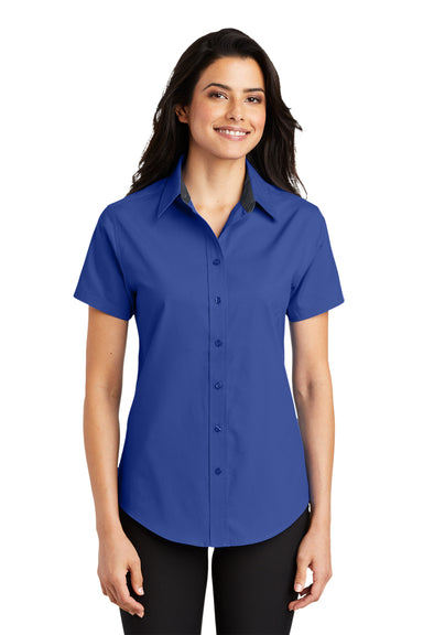 Port Authority L508 Womens Easy Care Wrinkle Resistant Short Sleeve Button Down Shirt Royal Blue Front